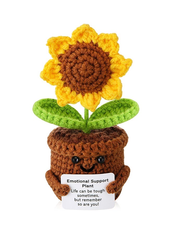 زهور عباد الشمس الاصطناعية الكروشيه للديكورات هدايا إيجابية مضحكة للنساء نبات قطيفة للدعم العاطفي للمنزل والمكتب وديكور السيارة - Image 1