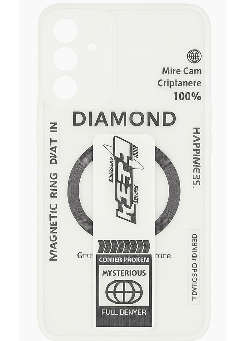 Diamond Phone Case Compatible with Honor X9a Stylish Protective Cover with Built In Grip Stand and Unique Printed Design White