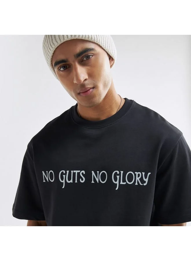 Splash FAV Slogan Print T-shirt with Crew Neck and Short Sleeves