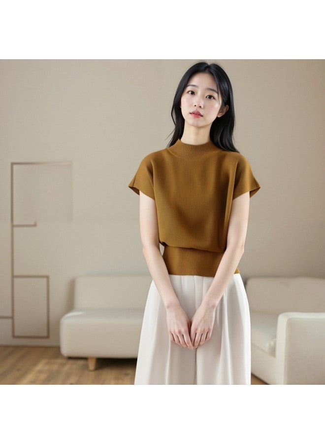 Your Sun Versatile Mock Neck Soft Knit T-Shirt, Simple And Elegant Solid Color Sleeveless Top Vest, Loose Fit - Image 2