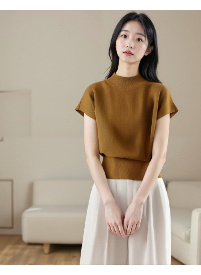 Your Sun Versatile Mock Neck Soft Knit T-Shirt, Simple And Elegant Solid Color Sleeveless Top Vest, Loose Fit - Image 1