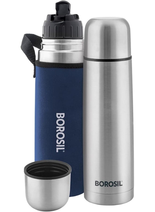 Borosil Stainless Steel Hydra Thermo Double Wall Copper Coated Inner Vacuum Insulated Flask with Blue Jacket - Image 1