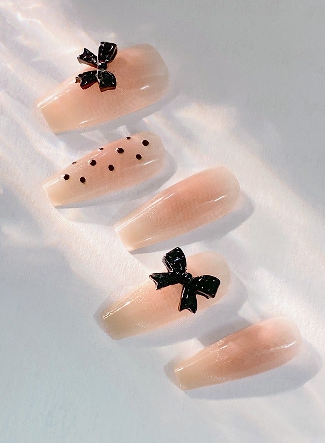 SAROR Press On Nails 34pcs，24pcs White Bow Tie Wearing Armor Cat Eye Nail Art，10Pcs Black Bow Tie Wearing Armor Nail Art，with glue kit and Disposable Press on Nail Tool Kit. - Image 4