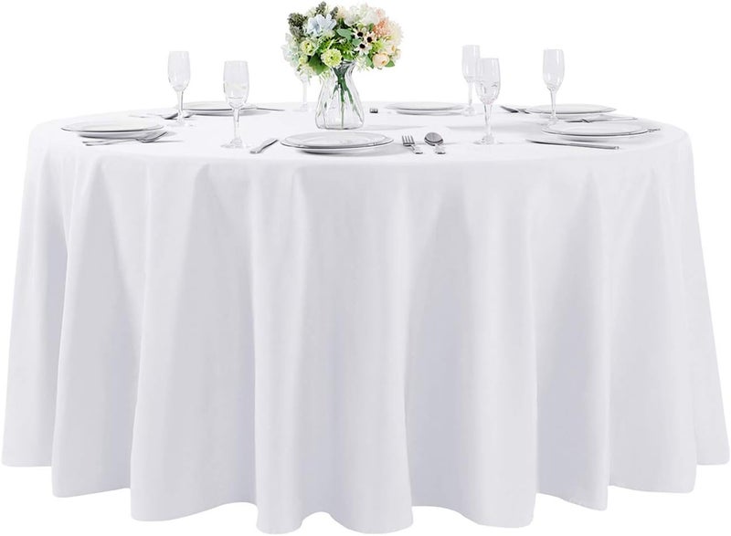 Cupuamon 108 inch Round Tablecloth Washable Polyester Table Cloth Decorative Table Cover for Wedding Party Dining Banquet (108 inch,White) - Image 1