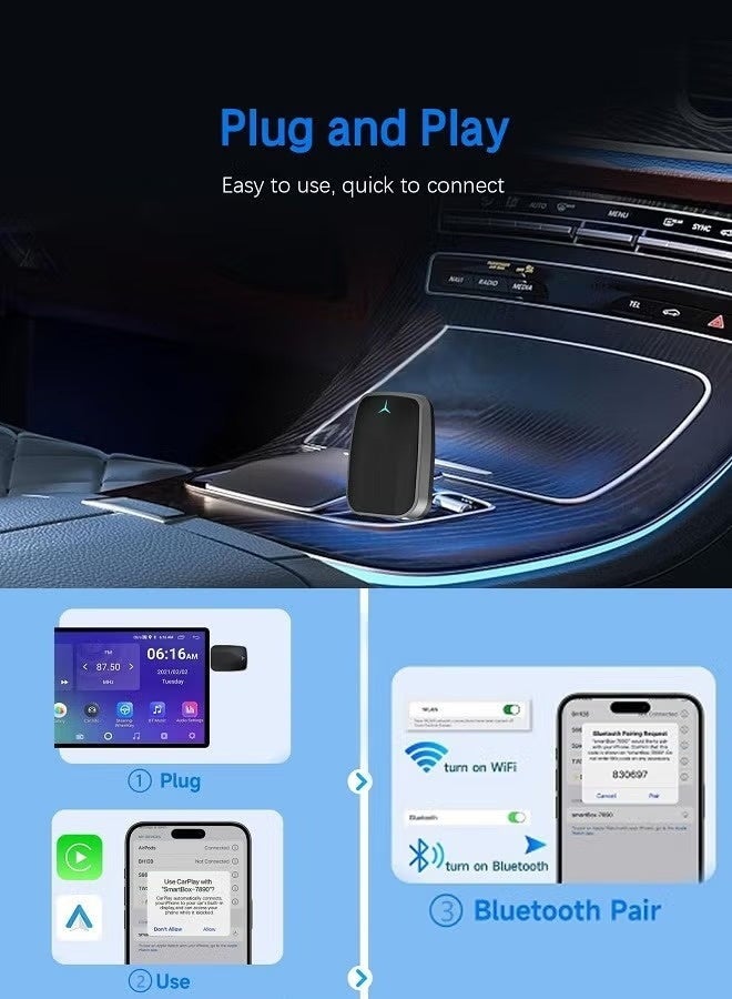 Mini Wireless Carplay Adapter, Convert Wired to Wireless Car Play & Android Auto 2-in-1 Adapter for Apple iPhone & Android Phone, Plug & Play, Auto Connect, No Delay, w/USB C for iOS 10+ Android 11+ - Image 4