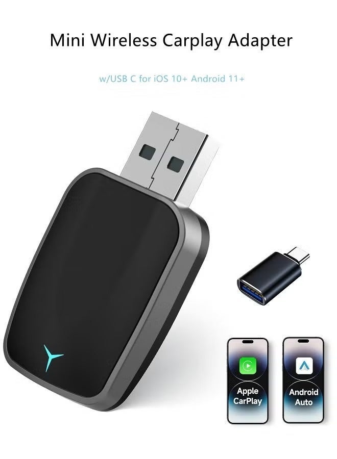 Mini Wireless Carplay Adapter, Convert Wired to Wireless Car Play & Android Auto 2-in-1 Adapter for Apple iPhone & Android Phone, Plug & Play, Auto Connect, No Delay, w/USB C for iOS 10+ Android 11+ - Image 2