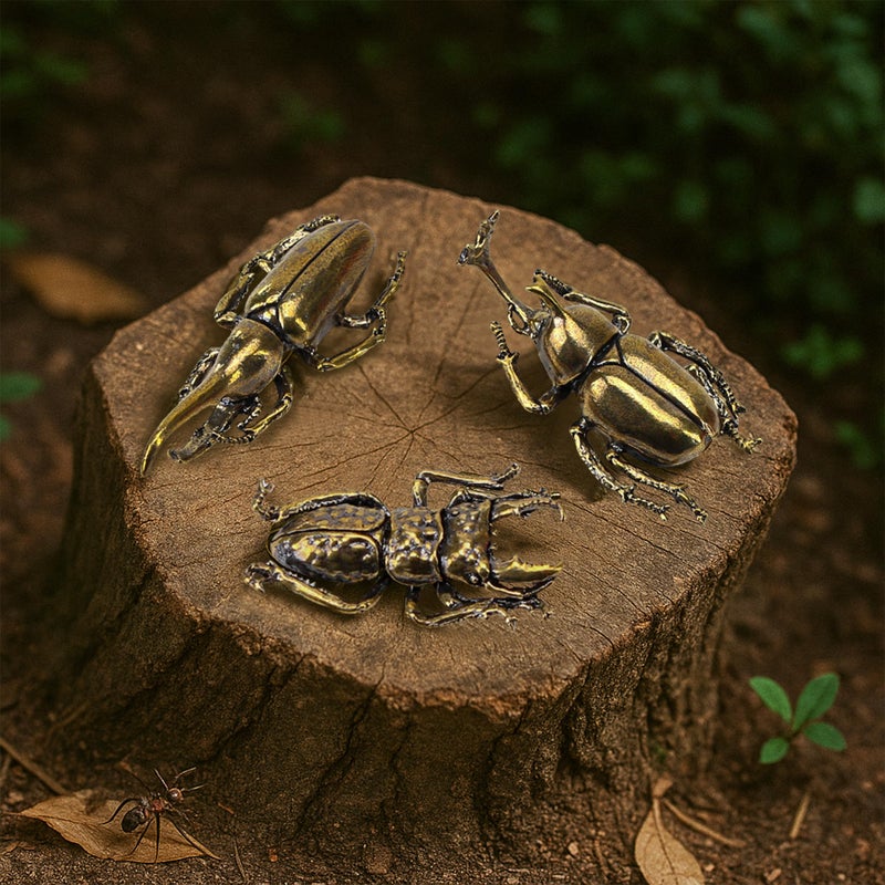KH866 3PCS/Set Insect Bug Wall Decor, Solid Brass Beetle Figurine Ornament, Exquisite Miniature Taurus Horn Insects Art Statue, Simulation Desk Decoration Crafts, Home Living Room Artwork Gift for Tea Table - Image 5