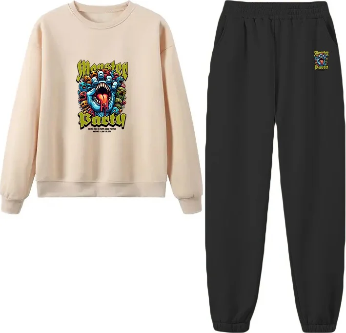 DogFish Tracksuit Oversize Mythicalchymera Printed Tracksuit,lover,couple Combination Beige