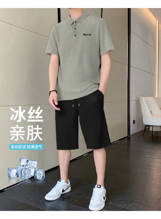 FOLUNSI summer Men's Outfit - Simple Lightweight Comfortable T-shirt With Breathable Skin-friendly Straight Cut Shorts - Image 1