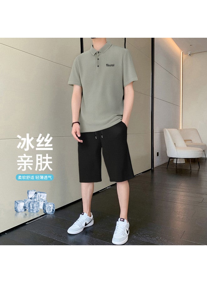 FOLUNSI summer Men's Outfit - Simple Lightweight Comfortable T-shirt With Breathable Skin-friendly Straight Cut Shorts - Image 2