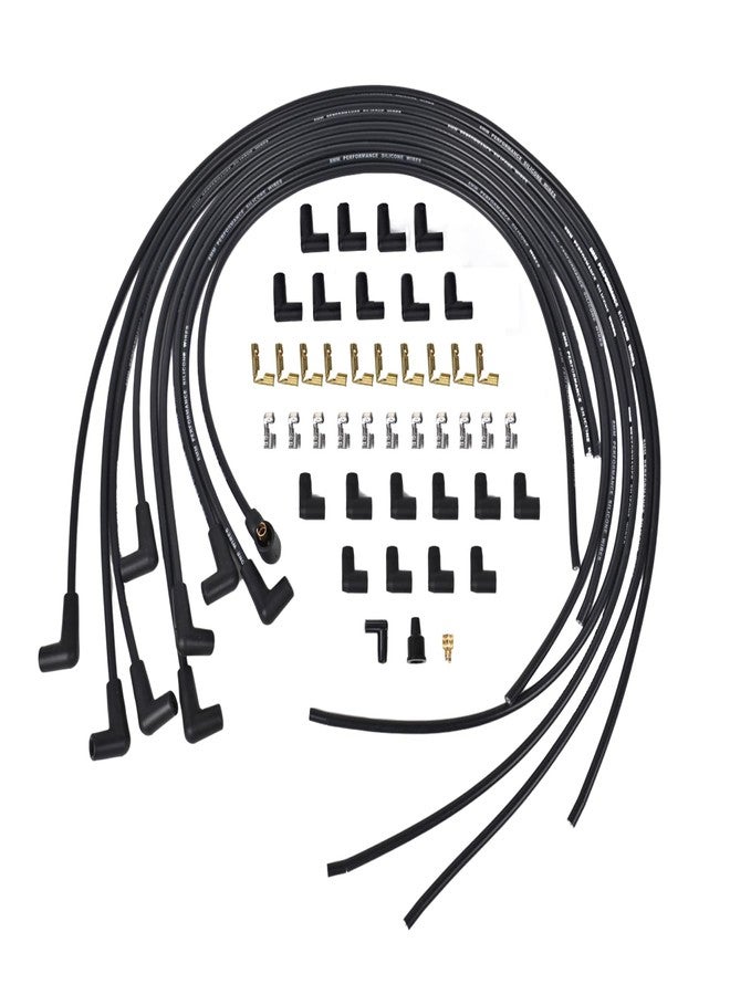 RLP HEI Universal Spark Plug Wire Set 8mm with Black Silicone Jacket and 90 Degree Boots Replaces MSD 5553 - Image 1