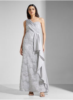 Namshi x One Shoulder Jacquard Dresss With Ruffle Detail  - Image 1