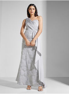 Namshi x One Shoulder Jacquard Dresss With Ruffle Detail  - Image 4