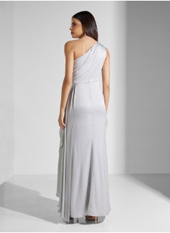 Namshi x One Shoulder Jacquard Dresss With Ruffle Detail  - Image 2
