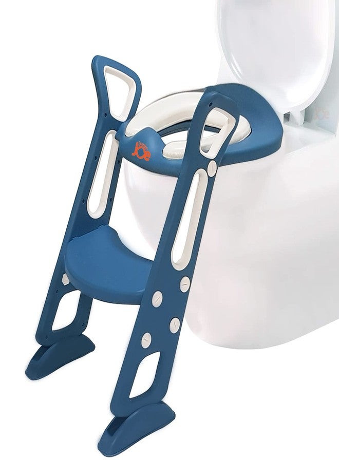 JUNIOR JOE Acrylonitrile Butadiene Styrene Foldable Potty Training Seat Chair With Handrails, Non-Slip Toilet Potty Stand And Ladder For Kids (Lake Blue) - Image 1