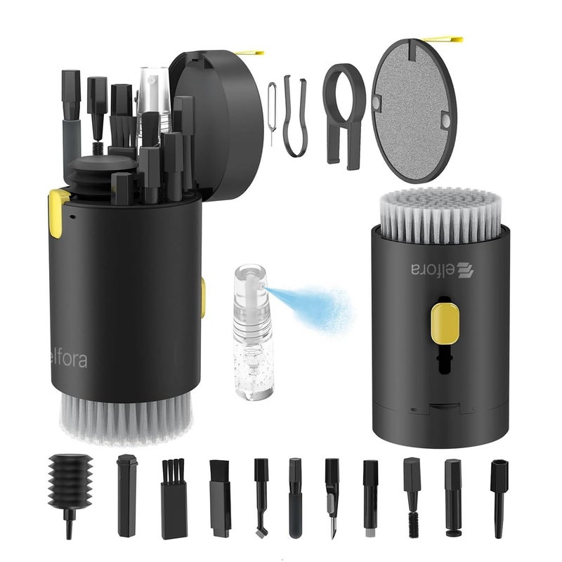 Elfora Electronic 20 in 1 Cleaning Kit| Multifunction Tool Kit with Screen Cleaning Cloth, Brush, Key Puller, Spray Bottle| Cleaner Kit for PC, Laptop, iPhone, iPad, MacBook, Airpod & Keyboard(Black) - Image 2