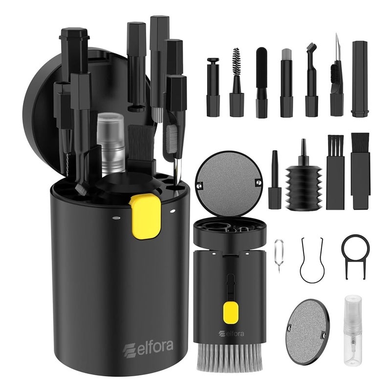 Elfora Electronic 20 in 1 Cleaning Kit| Multifunction Tool Kit with Screen Cleaning Cloth, Brush, Key Puller, Spray Bottle| Cleaner Kit for PC, Laptop, iPhone, iPad, MacBook, Airpod & Keyboard(Black) - Image 1