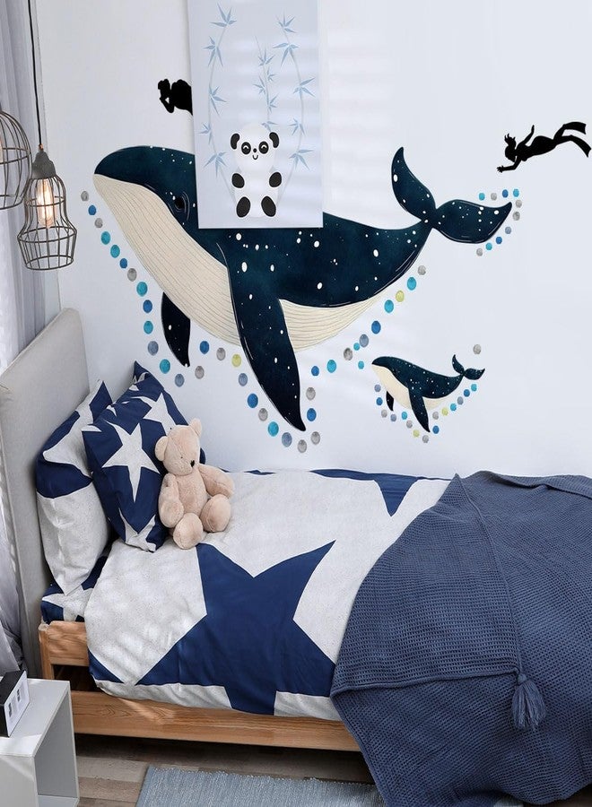Ladinimo Under The Sea Whale Wall Stickers，Watercolor Whale Mother and Child Wall Decal，Whale Ocean Animals Decals，Baby Nursery Kids Boy Girls Room Bedroom Bathroom Daycare Playroom Classroom Wall Decor. - Image 3