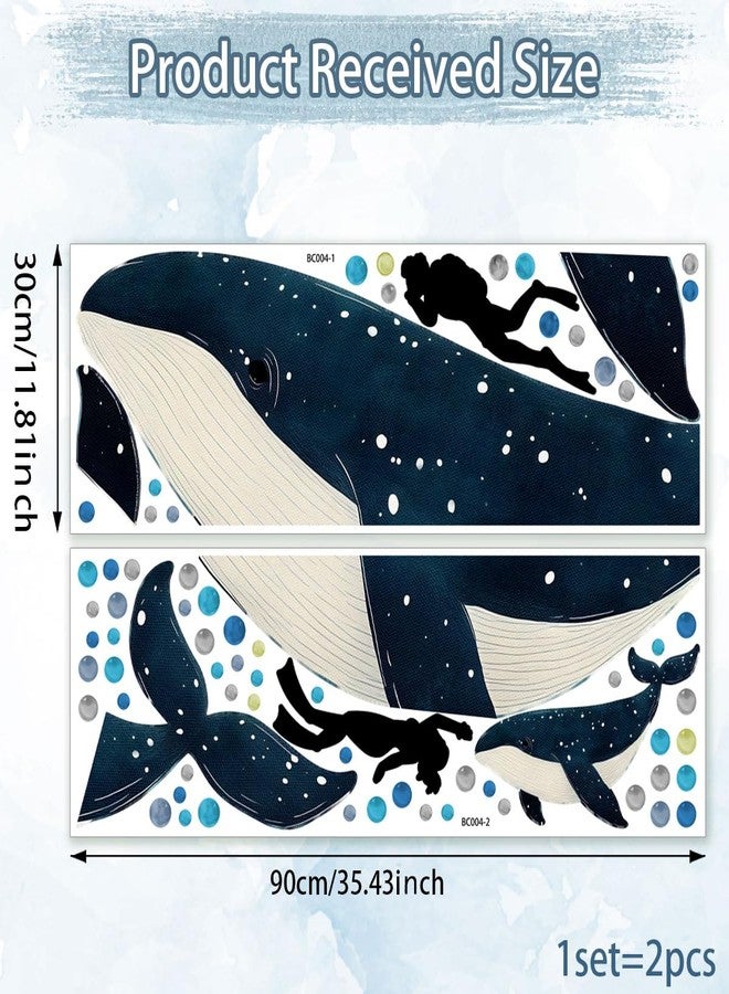 Ladinimo Under The Sea Whale Wall Stickers，Watercolor Whale Mother and Child Wall Decal，Whale Ocean Animals Decals，Baby Nursery Kids Boy Girls Room Bedroom Bathroom Daycare Playroom Classroom Wall Decor. - Image 2