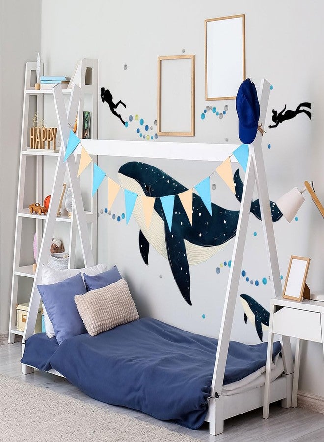 Ladinimo Under The Sea Whale Wall Stickers，Watercolor Whale Mother and Child Wall Decal，Whale Ocean Animals Decals，Baby Nursery Kids Boy Girls Room Bedroom Bathroom Daycare Playroom Classroom Wall Decor. - Image 4