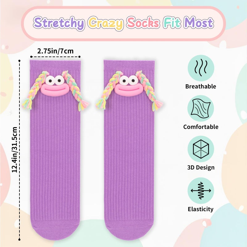 COZYMATE Crazy Socks for Kids Funny Novelty Silly Braid Hair Socks for Boys Girls Halloween Christmas Crazy Sock Day (US, Alpha, One Size, Regular, Braid-Purple) - Image 3