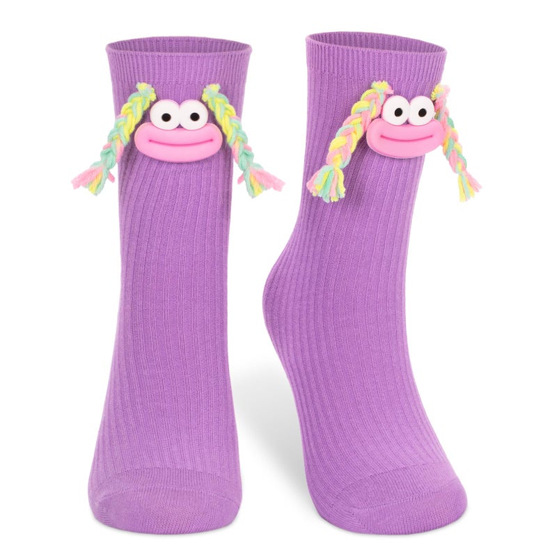 COZYMATE Crazy Socks for Kids Funny Novelty Silly Braid Hair Socks for Boys Girls Halloween Christmas Crazy Sock Day (US, Alpha, One Size, Regular, Braid-Purple) - Image 1