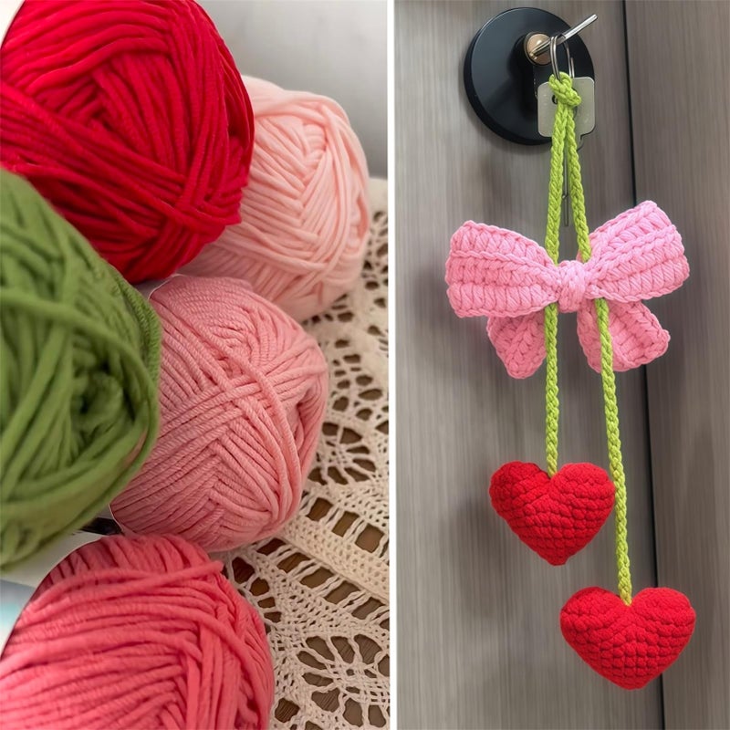 Mshion Cute Bowknot Love Car Mirror Hanger, Crochet Hand Knitted Rear View Mirror Accessory - Image 3