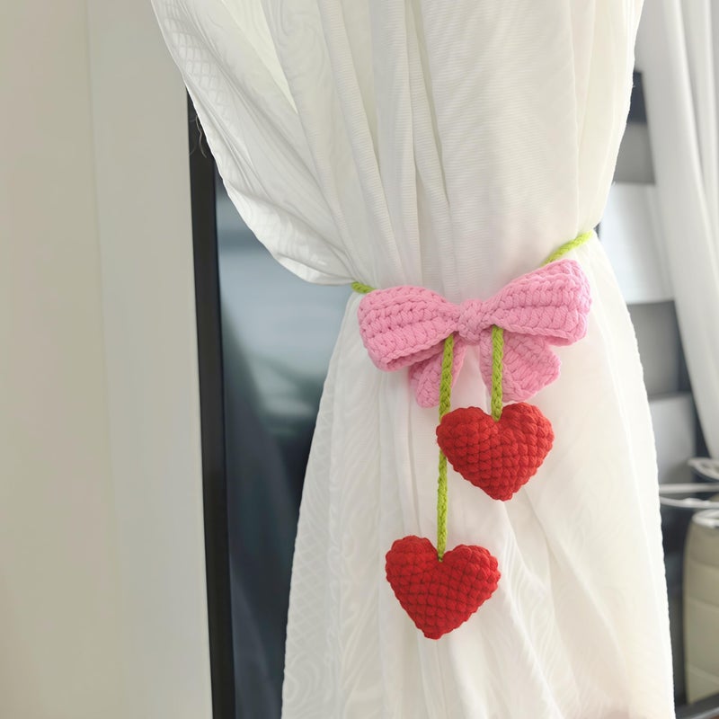 Mshion Cute Bowknot Love Car Mirror Hanger, Crochet Hand Knitted Rear View Mirror Accessory - Image 2
