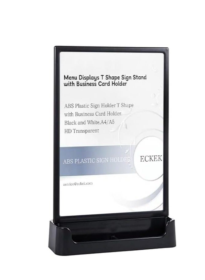 Eckek ABS Plastic Sign Holder, Menu Displays T Shape Sign Stand with Business Card Holder, Plastic Display Stand for Ads, Menu, Photos, Business Card - Image 1