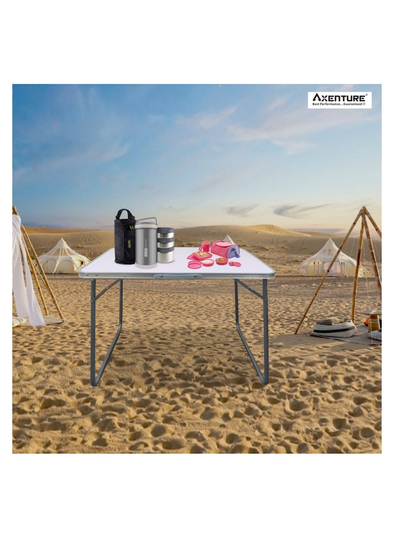 أكسنتشر طاولة تخييم قابلة للطي ، محمولة وسهلة الحمل | سطح خشبي بإطار من سبائك الصلب وحامل للتخييم وخارجه (90 × 60 سم ارتفاع 70 سم) - Image 3
