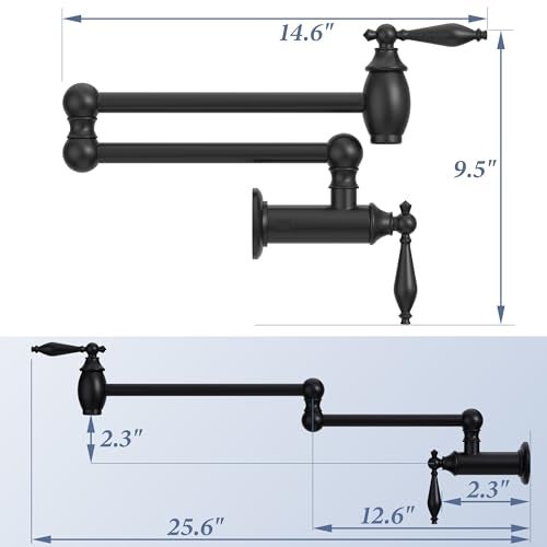 CENOSA Pot Filler Faucet Matte Black Commercial Wall Mount Stove Faucet Lead-Free Foding Wall Mount Kitchen Sink Pot Filler Facuet - Image 2