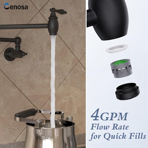 CENOSA Pot Filler Faucet Matte Black Commercial Wall Mount Stove Faucet Lead-Free Foding Wall Mount Kitchen Sink Pot Filler Facuet - Image 4