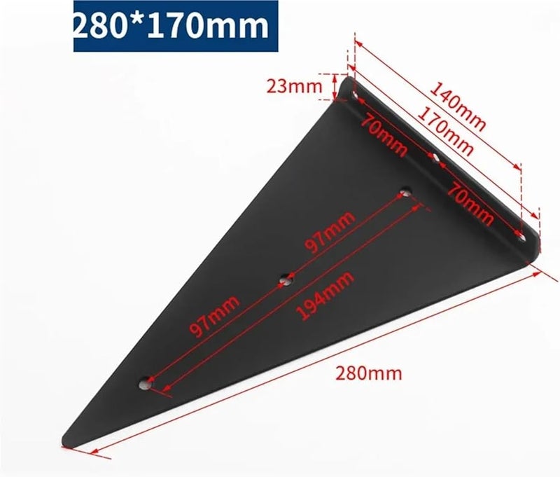 Heavy Duty Black 280mm Wall Mounted Shelf Brackets 6Pcs Tripod Support Bracket - Image 3