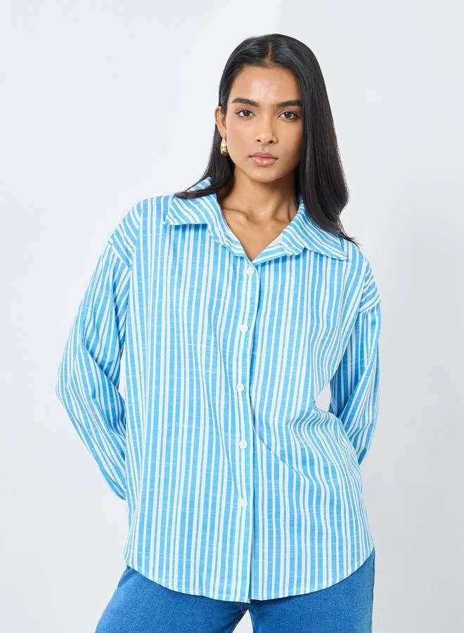 Take Two Take Two Striped Buttoned Oversized Shirt