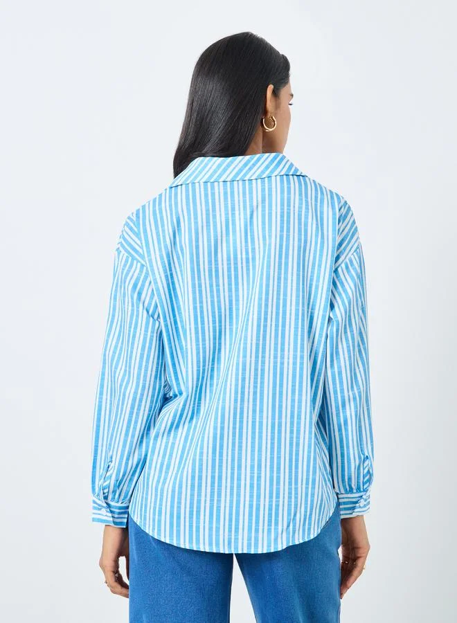 Take Two Take Two Striped Buttoned Oversized Shirt