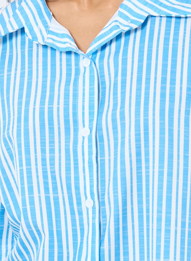 تايك تو قميص واسع بأزرار وخطوط مخططة - Image 3