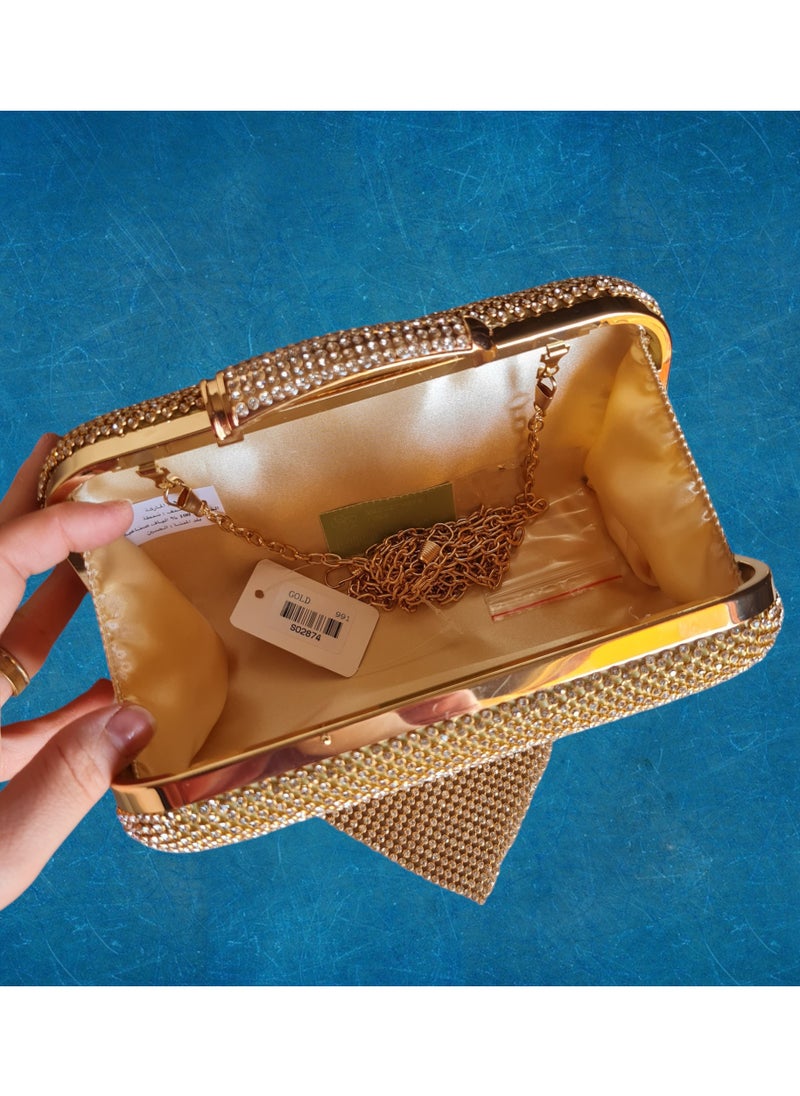 Generic Women's gold Evening Bag – Elegant Clutch for Parties & Special Occasions – Spacious Crossbody Purse with Long Chain – Stylish Handbag for Women  - Image 2
