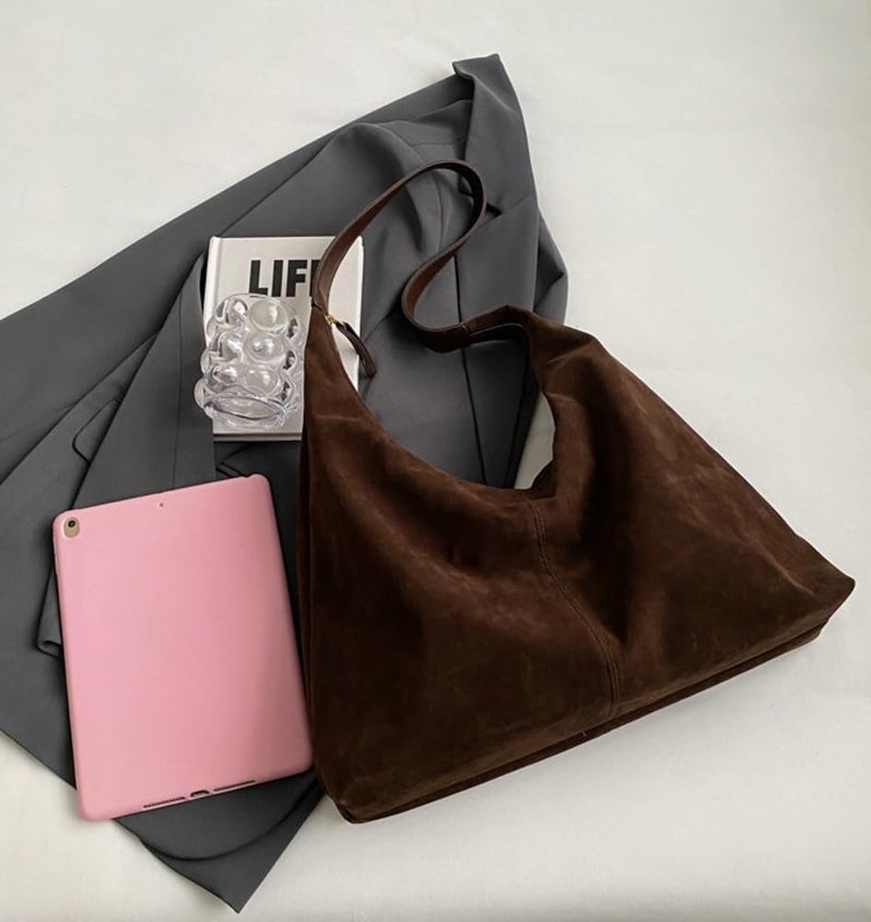 Jusavie Trendy Suede Crescent Shoulder Bag Women Tote Bag Satchels Crossbody Purse Top-handle Travel College Work Tote Handbag - Image 4