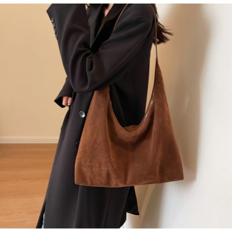 Jusavie Trendy Suede Crescent Shoulder Bag Women Tote Bag Satchels Crossbody Purse Top-handle Travel College Work Tote Handbag - Image 2