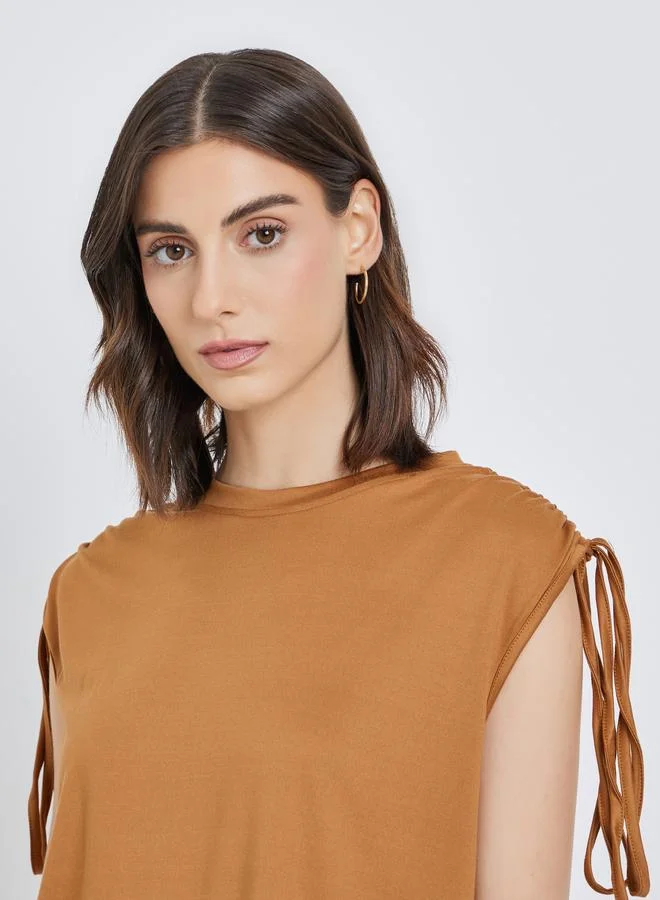 Take Two Take Two Solid Sleeveless Tie-Up Shoulder T-Shirt