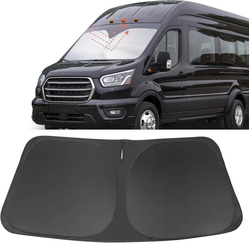 LHFLIVE Windshield Sun Shade Custom Fit for 2022 2023 2024 2025 2026 Ford E-Transit Accessories Foldable Sunshade Sun Blocker Protect Car from Sun Rays & Heat Damage Keep Car Cooler - Image 1