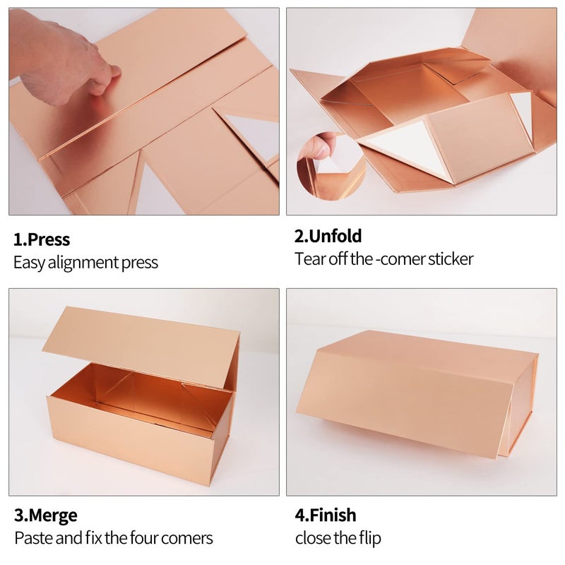 ROSTELACK Gift Box 10" x 6" x 3" with Magnetic Closure Lid Gift Boxe for Presents,Bridesmaid Gifts Boxes,Cute Box,Birthday Box,Luxury for Gift Packaging, Magnetic Gift Boxe for Wrapping Gifts (Rose Gold) - Image 3