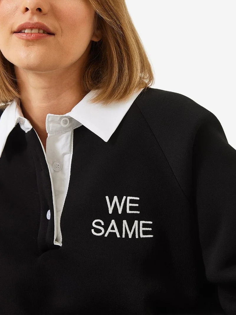 Bianco Lucci Black LUCCI Embroidered Polo Collar Long Sleeve Sweatshirt for Women | Best Price UAE