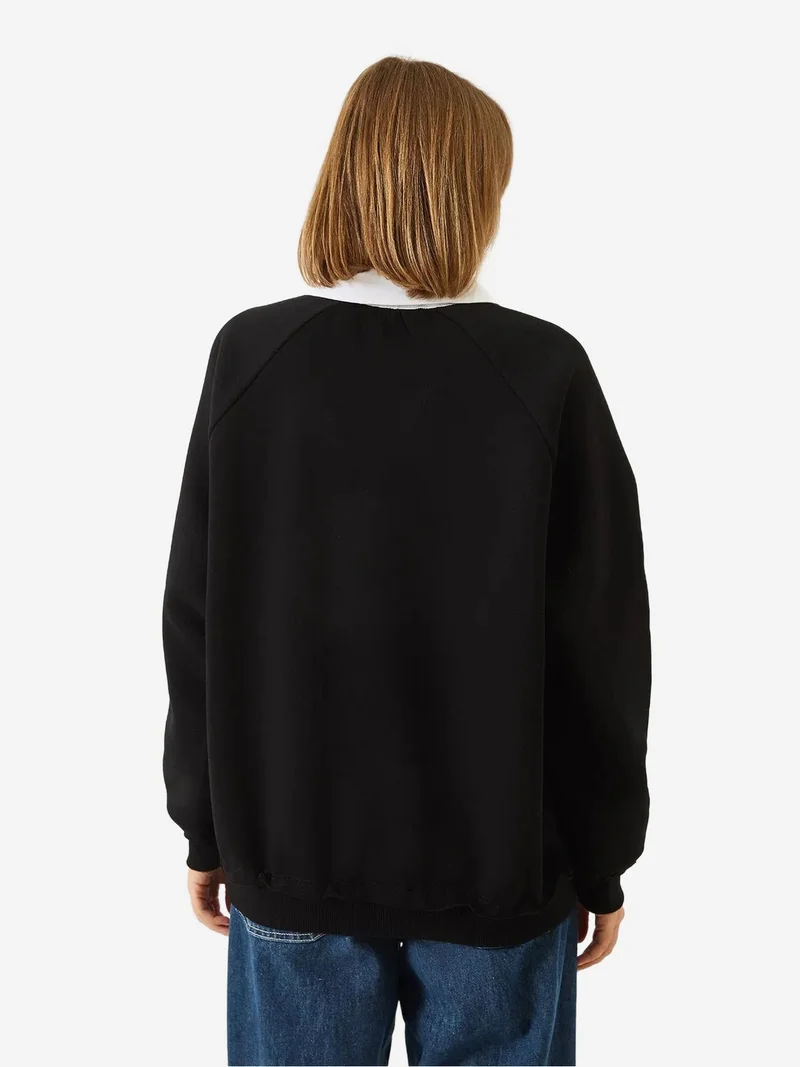 Bianco Lucci Black LUCCI Embroidered Polo Collar Long Sleeve Sweatshirt for Women | Best Price UAE