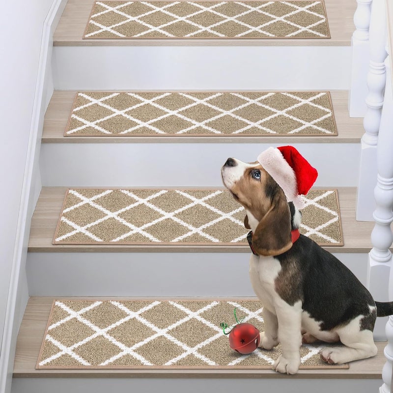 COSY HOMEER Edging Stair Treads Non-Slip Carpet Mat 28inX9in Indoor Stair Runners for Wooden Steps, Stair Rugs for Kids and Dogs, 100% Polyester TPE Backing 10pcs,Taupe - Image 1