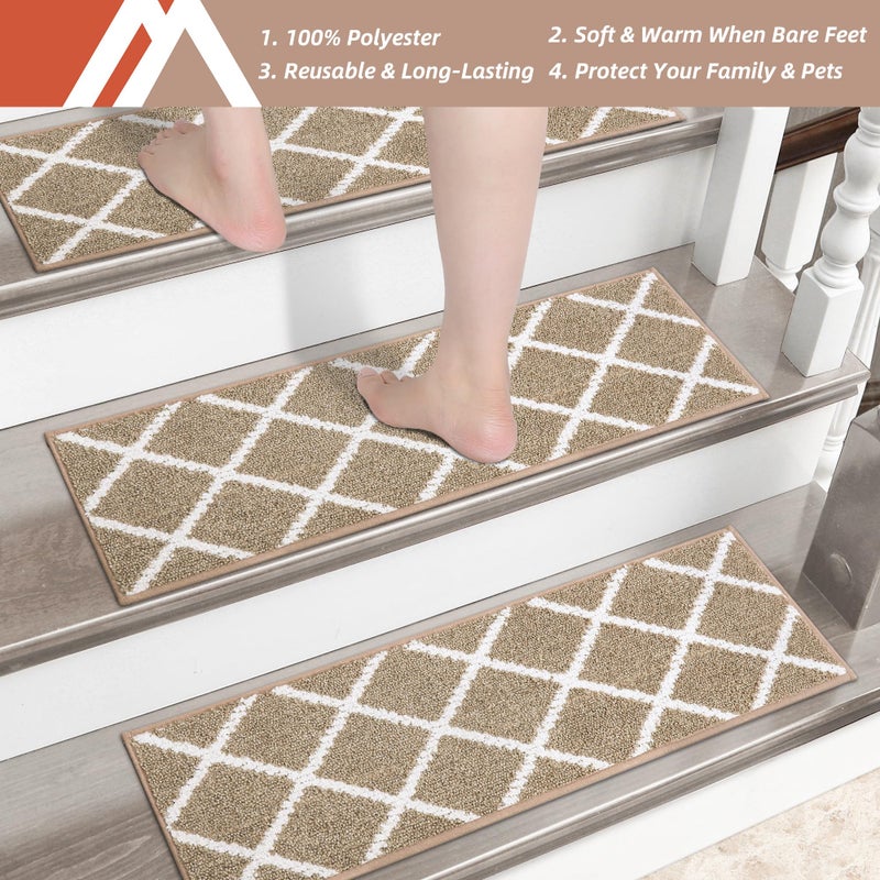 COSY HOMEER Edging Stair Treads Non-Slip Carpet Mat 28inX9in Indoor Stair Runners for Wooden Steps, Stair Rugs for Kids and Dogs, 100% Polyester TPE Backing 10pcs,Taupe - Image 3