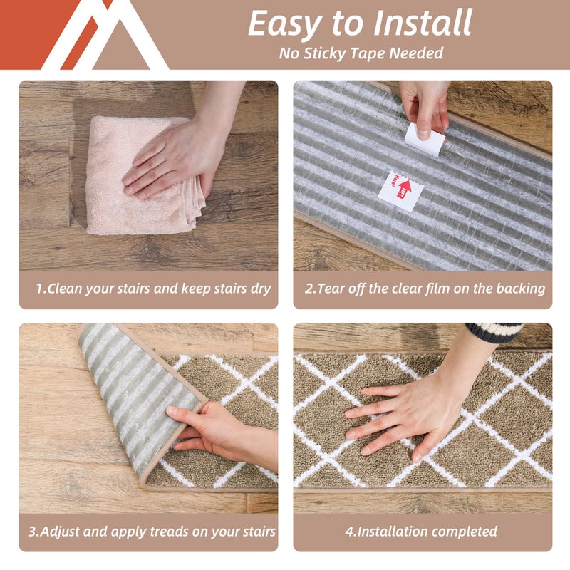 COSY HOMEER Edging Stair Treads Non-Slip Carpet Mat 28inX9in Indoor Stair Runners for Wooden Steps, Stair Rugs for Kids and Dogs, 100% Polyester TPE Backing 10pcs,Taupe - Image 5
