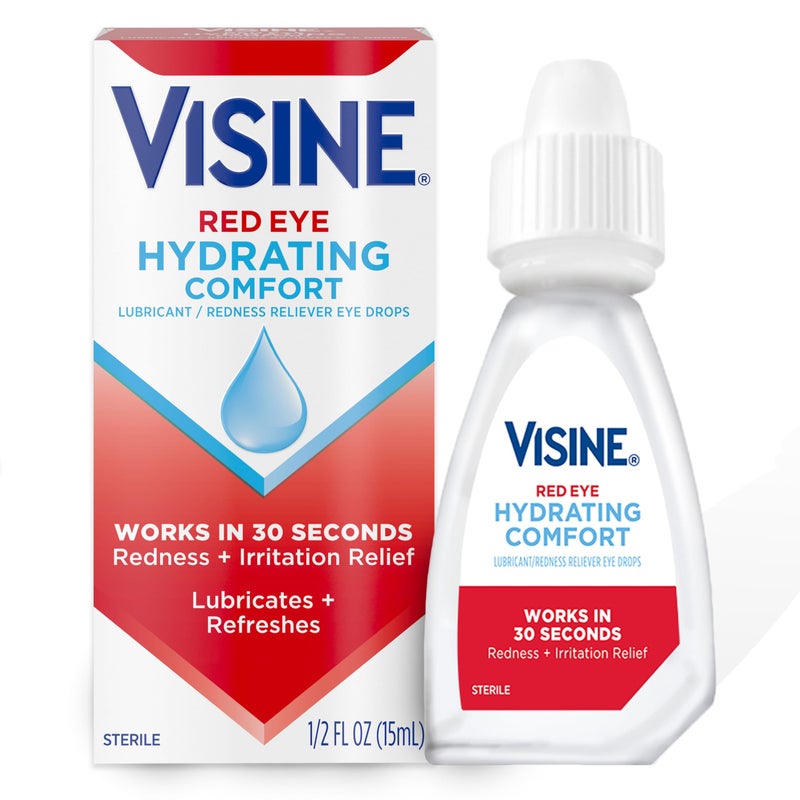 Visine Red Eye Hydrating Comfort Redness Relief and Lubricant Eye Drops to Help Moisturize and Relieve Red Eyes Due to Minor Eye Irritations Fast, Tetrahydrozoline HCl, 0.5 fl. oz - Image 1