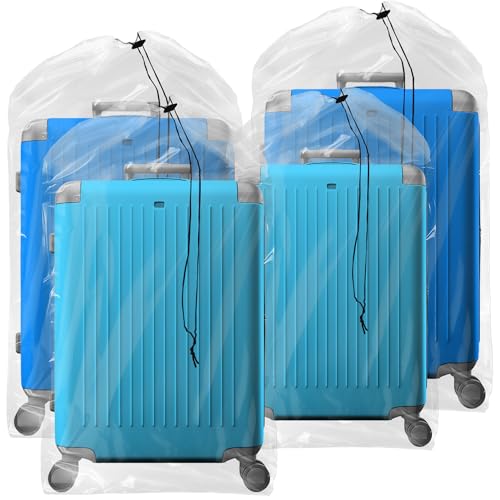 Besti Luggage Covers for Suitcase Set of 4 Dustproof Suitcase Covers for Luggage Moving Bags Durable PE Storage Clear Plastic Bags 31 x 62 Inch Drawstring Luggage Protector Suitcase Cover
