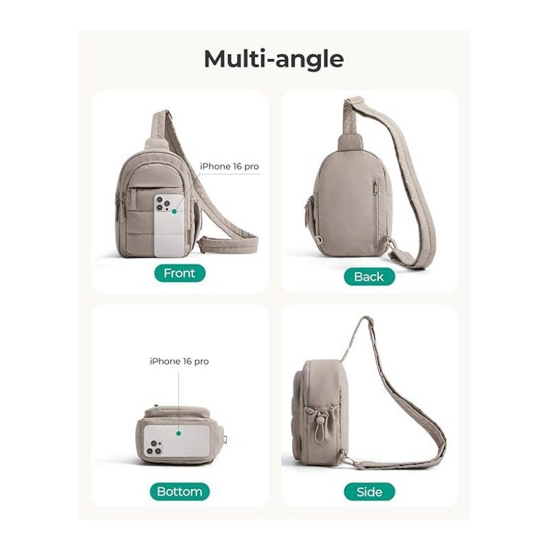 Small Quilted Puffer Crossbody Bag Lightweight Multi-pocket for Travel Sports Hiking - Image 2